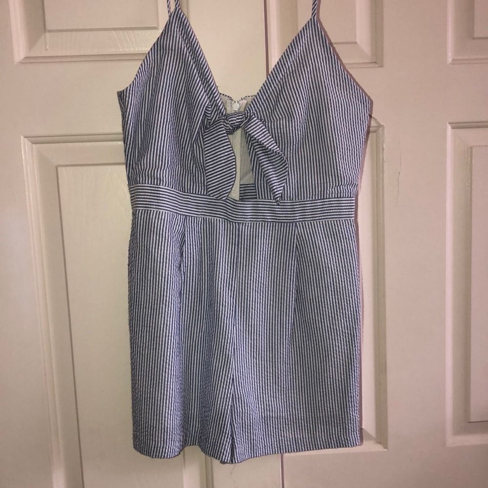 Blue Stripe Tie Front Romper